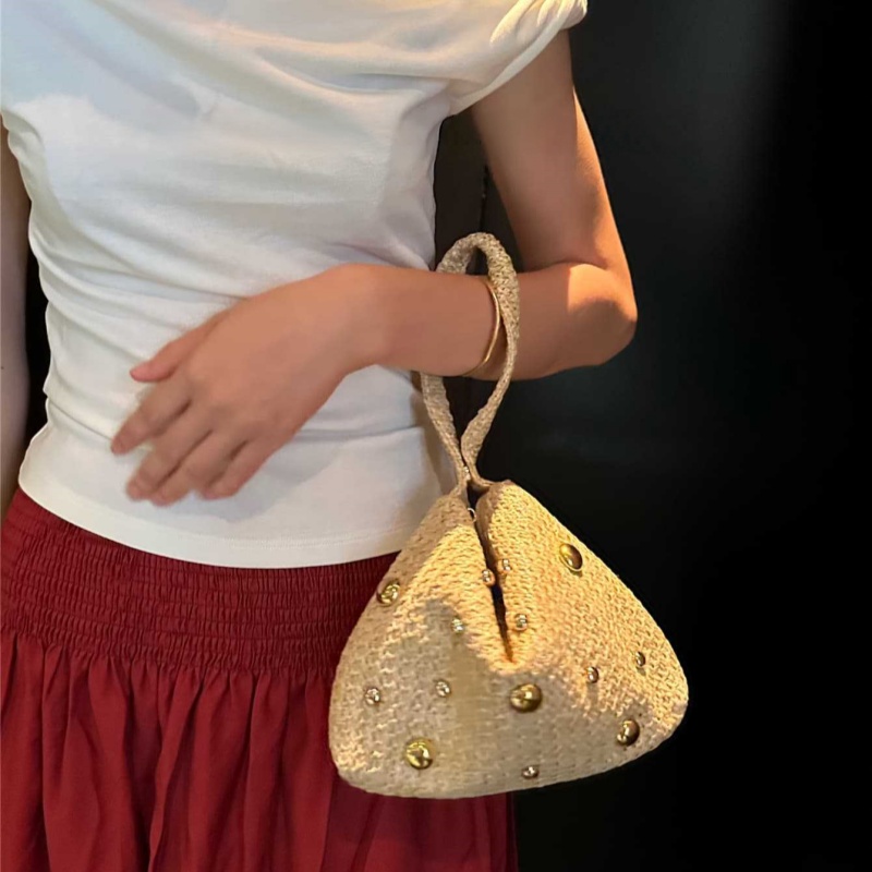 Women'S Raffia Bags - Tas Selempang Anyaman Jerami Segitiga dengan