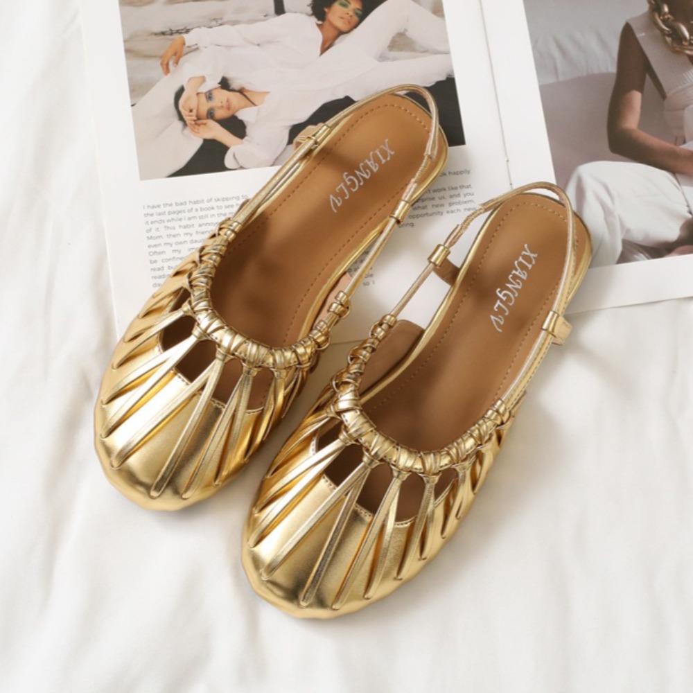 Women Bags And Shoes - Sandal Wanita Datar Tali Anyaman Gaya
