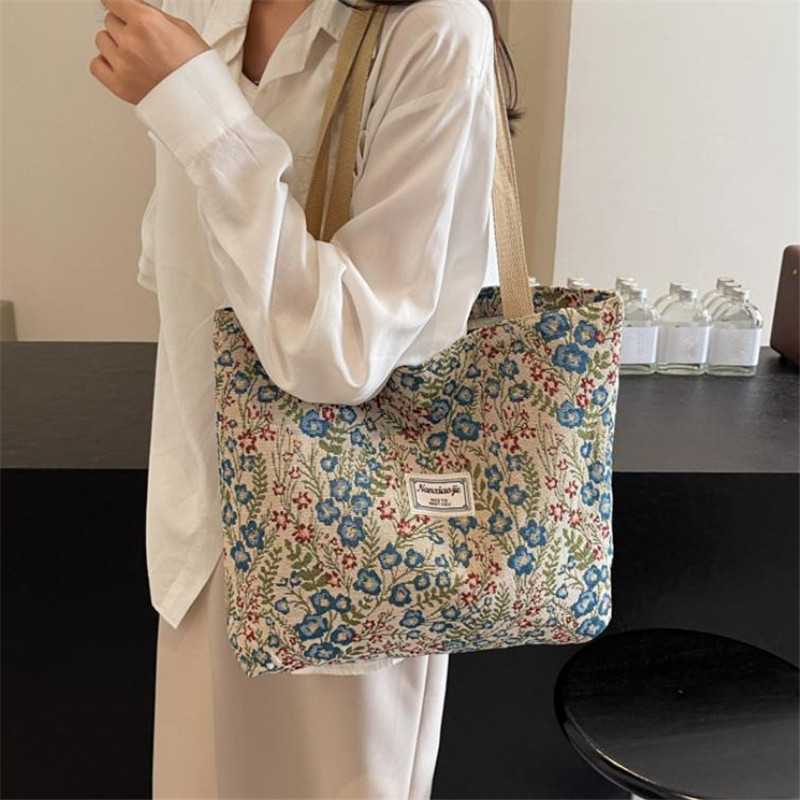 Women'S Bags For Work - Tas Kanvas Bordir Bunga dengan Pola